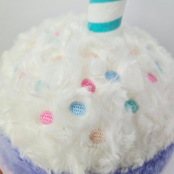 Happy Birthday Cake Plush Stuffed Animal Colorful Sprinkles Cupcake with Candle - Picture 6 of 7